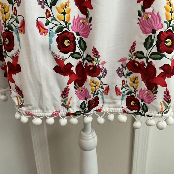 🔷 Revolve Show Me Your Mumu Floral Cold Shoulder Bonnaroo Pom Pom Mini Dress - Picture 5 of 6